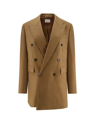 Saint Laurent Certified Wool Double-breasted Blazer In Brown