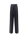 Saint Laurent Women Certified Wool Trousers With Wide Leg In Black
