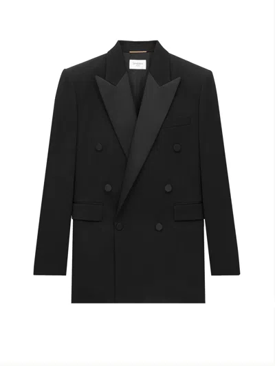 Saint Laurent Certified Wool Tuxedo Blazer With Silk Lining In Black