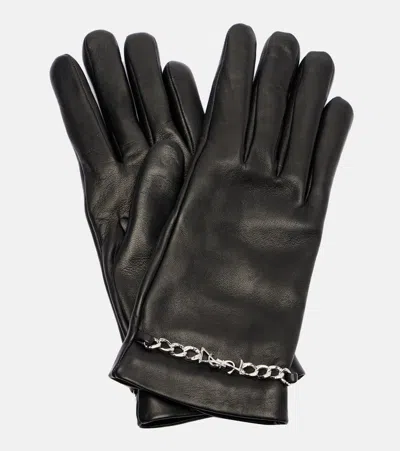 Saint Laurent Chain-detail Leather Gloves In Brown