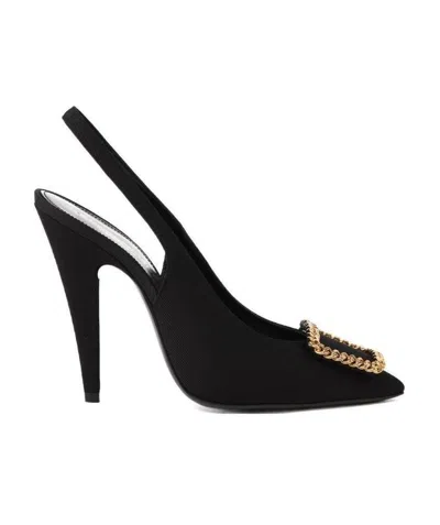 Saint Laurent Chain-link Appliqué Slingback Pumps In Black