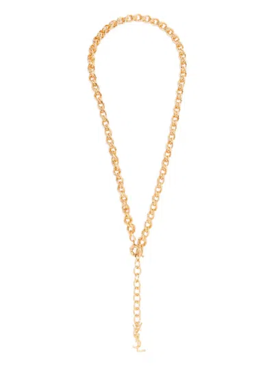 Saint Laurent Chain-link Logo Necklace In Gold