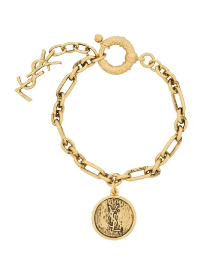 Saint Laurent Chain Link With Cassandre Charm Bracelet In Gold