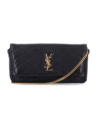 Saint Laurent Chain Phone Holder In Black