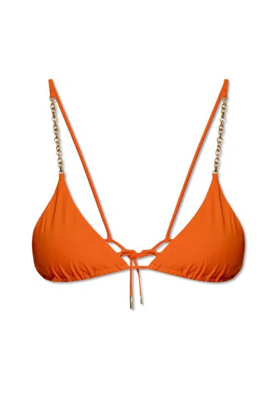 Saint Laurent Chain Triangle Bikini Top In Orange