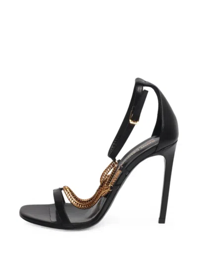 Pre-owned Saint Laurent Chain-detail Stiletto Sandals In Black