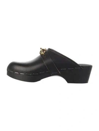 Pre-owned Saint Laurent Chain-link Accent Leather Mules In Black