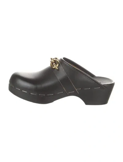 Pre-owned Saint Laurent Chain-link Accent Leather Mules In Black