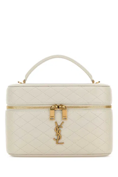 Saint Laurent Chalk Leather Large Vanity Gaby Handbag In Neutral
