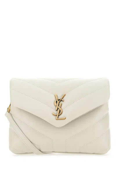 Saint Laurent Chalk Leather Loulou Toy Crossbody Bag In White