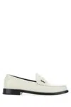 SAINT LAURENT CHALK NAPPA LEATHER MONOGRAM LOAFERS