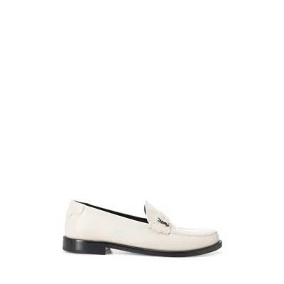 Saint Laurent Chalk Nappa Leather Monogram Loafers In White