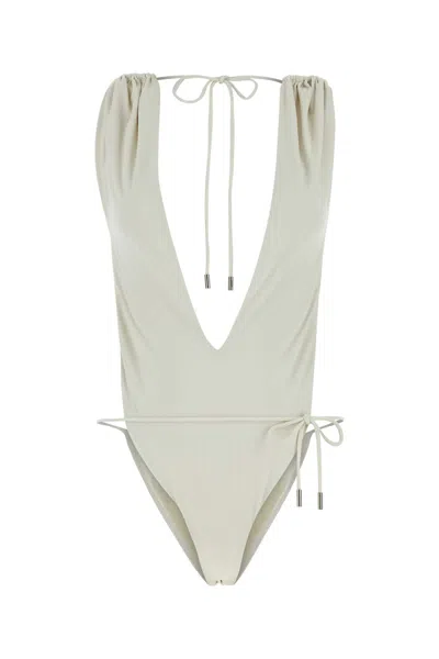 Saint Laurent White Backless V-halter Swimsuit