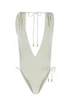 Saint Laurent White Backless V-halter Swimsuit In Blanccreme