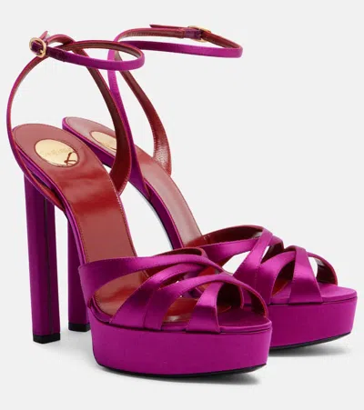 Saint Laurent Chandelle Platform Sandals In Satin Crepe In Purple