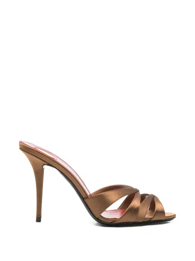 Saint Laurent Chandelle Crisscross Silk Sandals In Brown