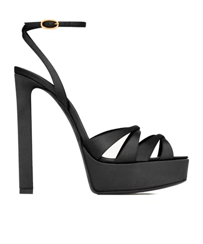 Saint Laurent Chandelle Platform Sandals In Satin Crepe In Black