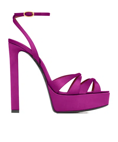 Saint Laurent Chandelle Platform Sandals In Satin Crepe In Purple