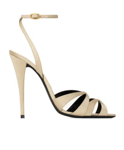 Saint Laurent Chandelle Sandals In Satin Crepe In Brown