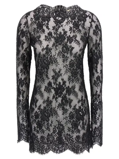 Saint Laurent Lace Mini Dress In Black