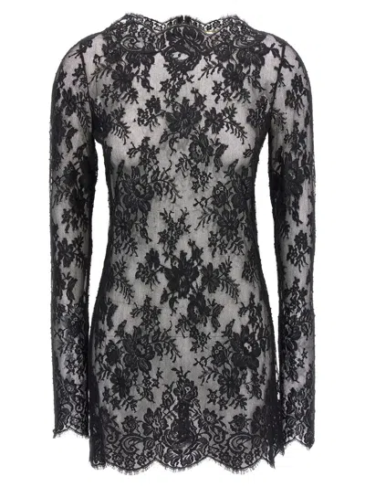 Saint Laurent Lace Mini Dress In Black