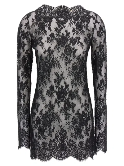Saint Laurent Lace Mini Dress In Black