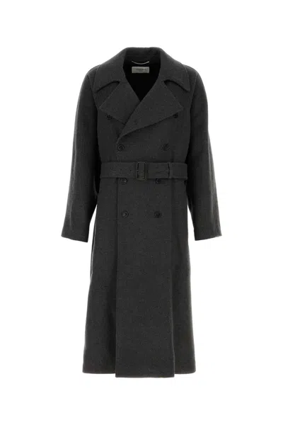 Saint Laurent Charcoal Cashmere Coat In Black