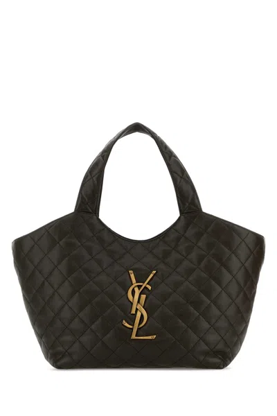 Saint Laurent Charcoal Nappa Medium Icare Shopping Bag In Black