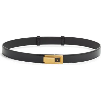 Saint Laurent Charniere Logo Buckle Leather Belt In Black