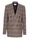 Saint Laurent Double-breasted Check Pattern Long Sleeve Jacket In Brown