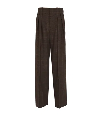 Saint Laurent Check High-rise Trousers In White