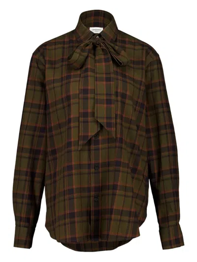 Saint Laurent Check Lavallière-bow Shirt In Green