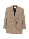 Saint Laurent Check Pattern Double-breasted Blazer In Brown