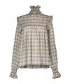 Saint Laurent Check-pattern Long-sleeve Blouse In Nude