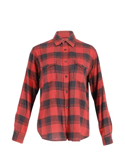 Pre-owned Saint Laurent Check-pattern Long-sleeve Shirt In Red