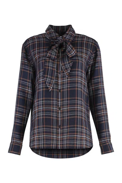 Saint Laurent Tie-fastening Checked Shirt In Multi