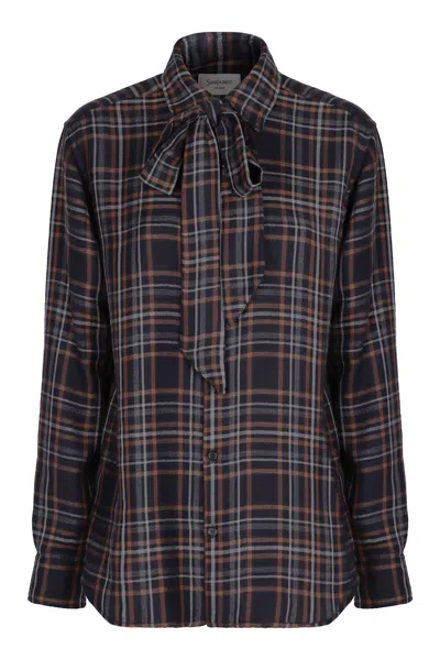 Saint Laurent Check Pattern Shirt In Multi