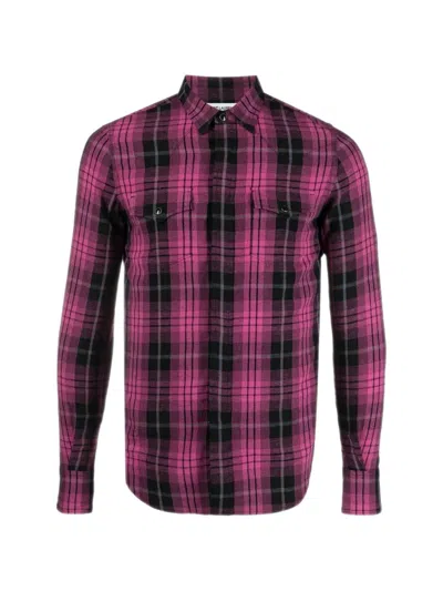 Pre-owned Saint Laurent Check Western Shirt In Purple