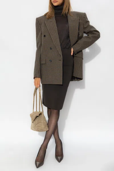 Saint Laurent Checked Blazer In Brown