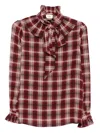 Saint Laurent Poet Blouse In Plaid Silk In Red