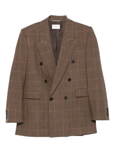 Saint Laurent Checked Double-breasted Jacket In Brown