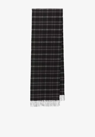 Saint Laurent Checked Fringed Scarf In Black