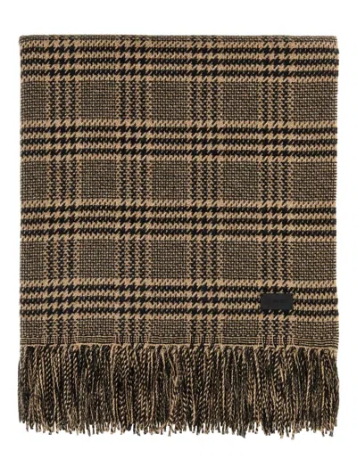 Saint Laurent Checked Fringed Scarf In Multi