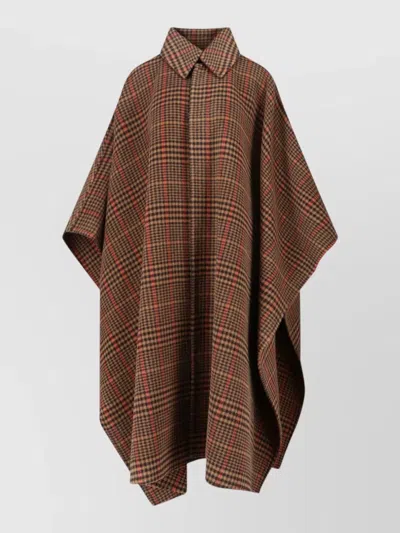 Saint Laurent Checked Jacket Wide Sleeves Draped Silhouette In Brown