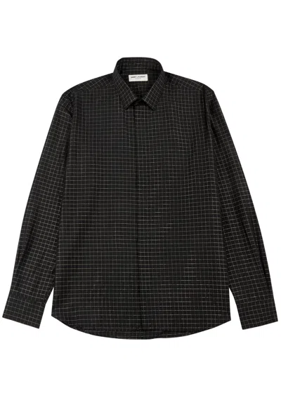 Saint Laurent Checked Metallic-weave Shirt In Black