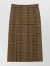 Saint Laurent Midi Skirt In Prince Of Wales Wool And Cashmere In Brown