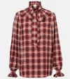 Saint Laurent Poet Blouse In Plaid Silk In Burgundy