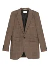 Saint Laurent Blazer Checked Pattern Flap Pockets In Brown