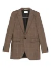Saint Laurent Checked Single-breasted Blazer In Brown