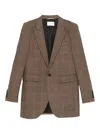 Saint Laurent Blazer Checked Pattern Flap Pockets In Brown